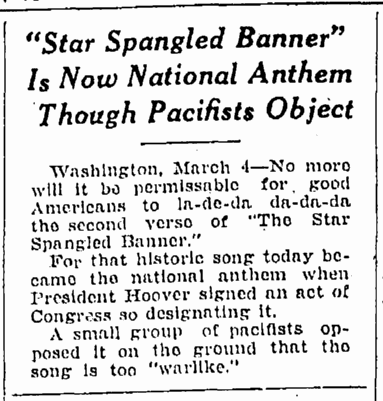 Image result for the star spangled banner became the national anthem in 1931 making it