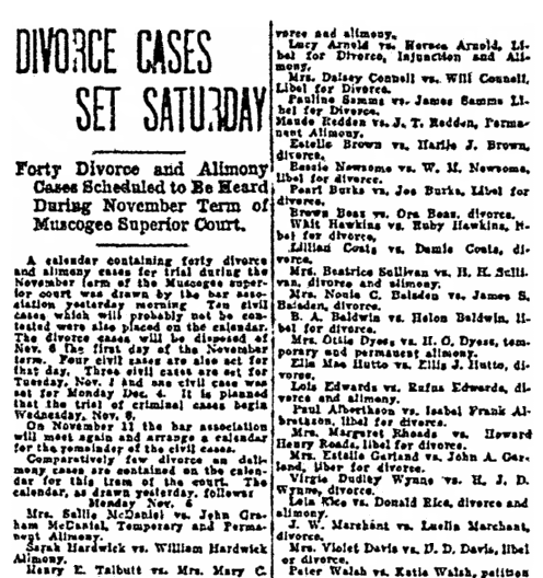 divorce notices, Columbus Daily Enquirer newspaper article 29 October 1922
