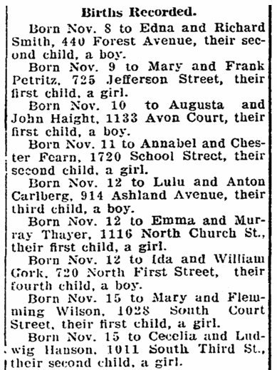 birth notices, Republic newspaper article 5 January 1909