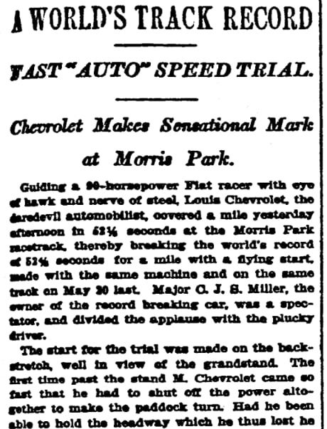 An article about Louis Chevrolet, New-York Tribune newspaper 11 June 1905