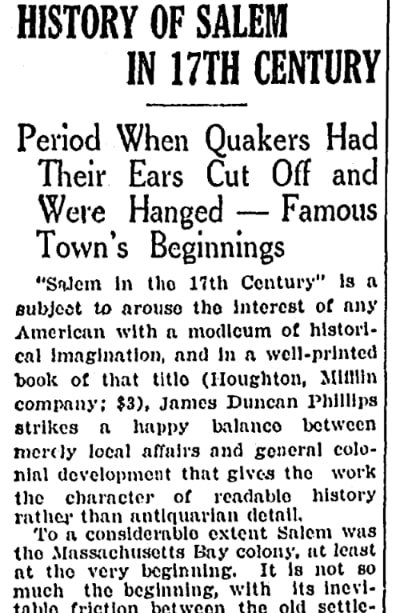 An article about Quakers, Springfield Republican newspaper 22 October 1933