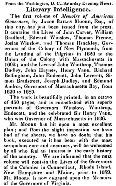 An article about Jacob Moore, Bellows Falls Gazette newspaper 16 October 1846