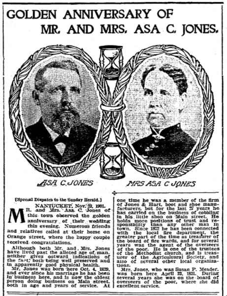 An article about the Jones' golden anniversary, Boston Herald newspaper 24 November 1901