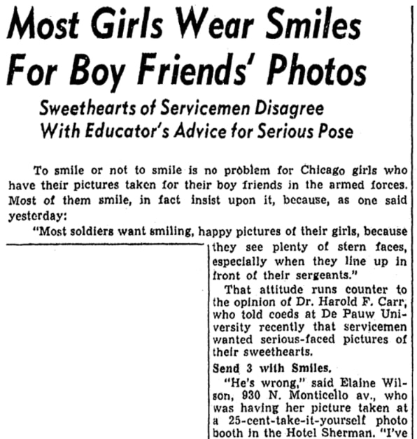 An article about photo booths, Chicago Sun newspaper 11 April 1943