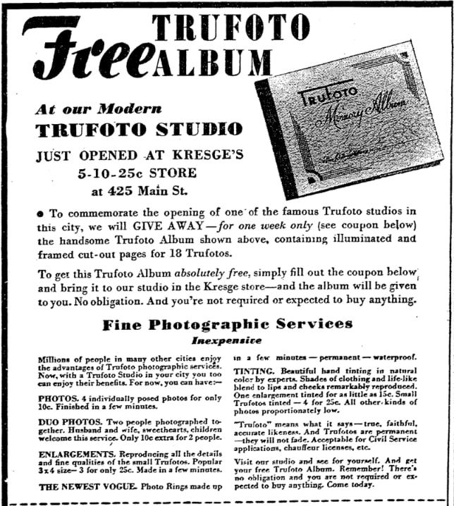 An article about photo booths, Evansville Press newspaper 6 August 1936