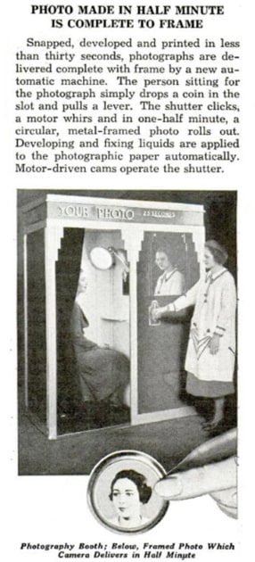 Photo: a photo booth from a 1935 “Popular Mechanics” magazine article. Credit: Google Books.