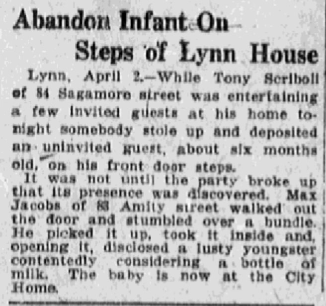 An article about an abandoned infant, Boston Journal newspaper 3 April 1911