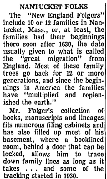 An article about the Nantucket Folgers, Chattanooga News-Free Press newspaper 25 November 1971