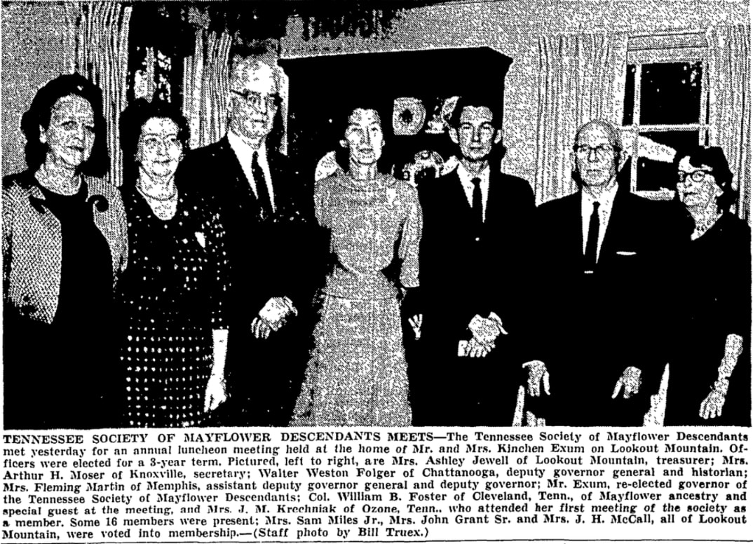 An article about the Tennessee Society of Mayflower Descendants, Chattanooga News-Free Press newspaper 6 December 1963