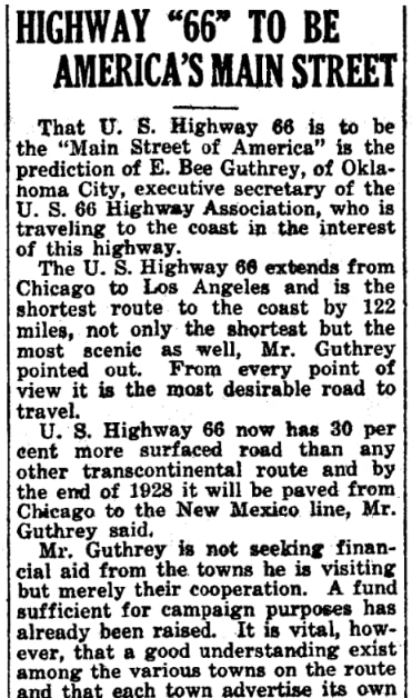 An article about Route 66, Coconino Sun newspaper 17 June 1927