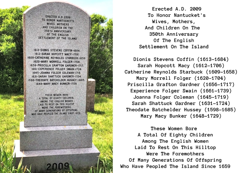 Photo: Nantucket memorial to women founders, Burial Ground, Nantucket, Massachusetts. Credit: John Hodson.