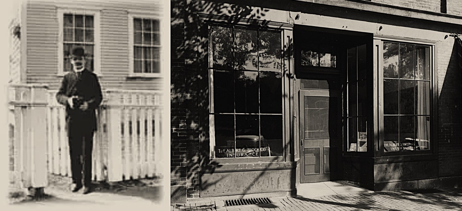 Photos: Albert Gardner Brock and his insurance company building, Nantucket. Studio: Jack E. Boucher, Linwood, N. J. Publisher. Gift of Walter Beinecke. Credit: Nantucket Historical Association.