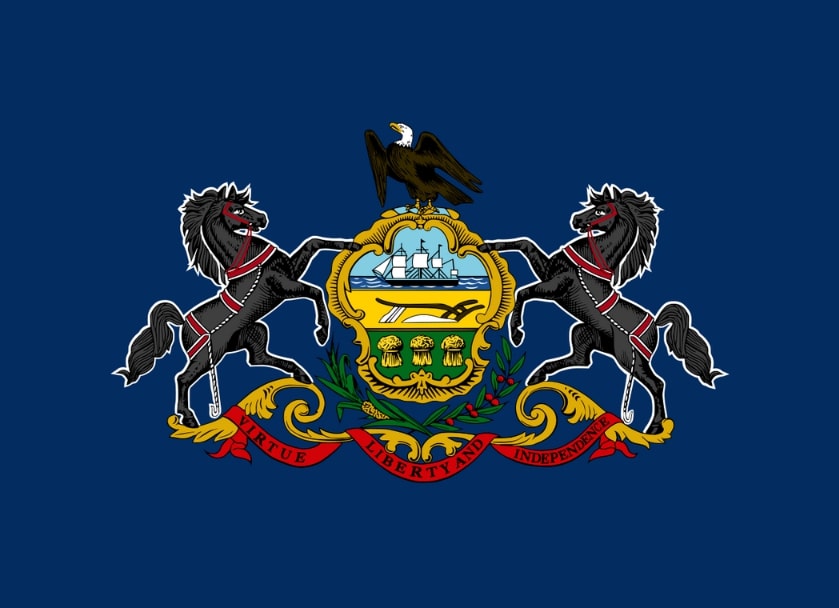 Illustration: Pennsylvania state flag. Credit: Wikimedia Commons.