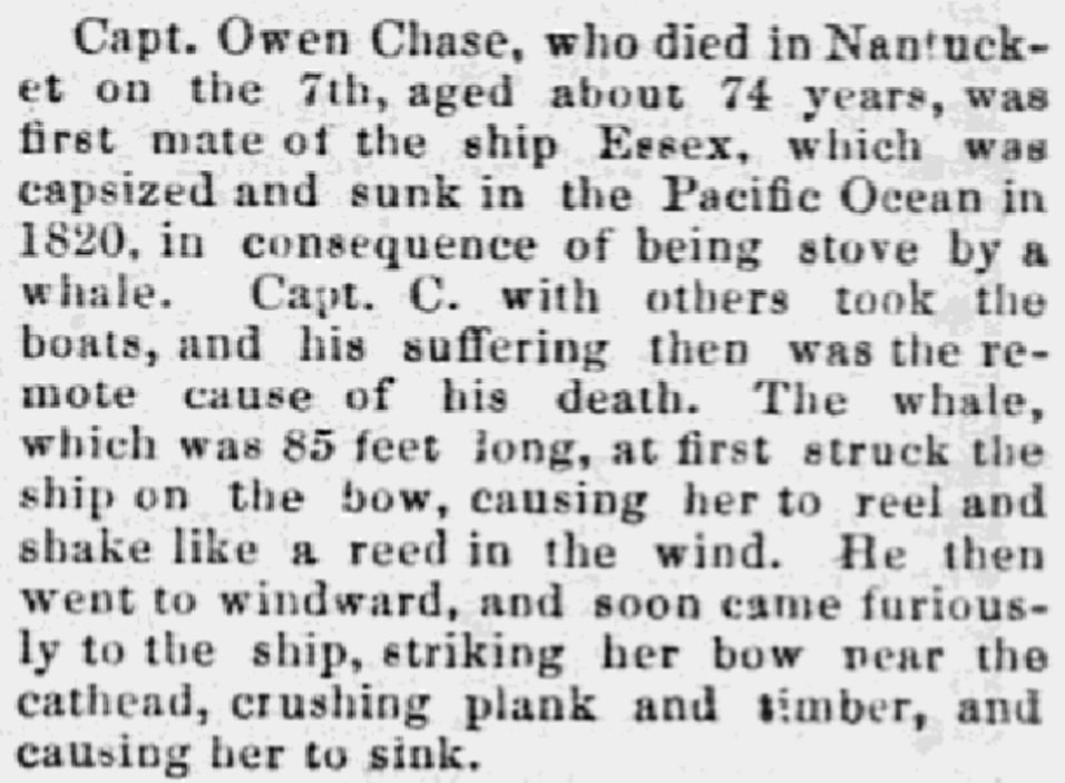 An article about Owen Chase, Lowell Daily Citizen and News newspaper 18 March 1869