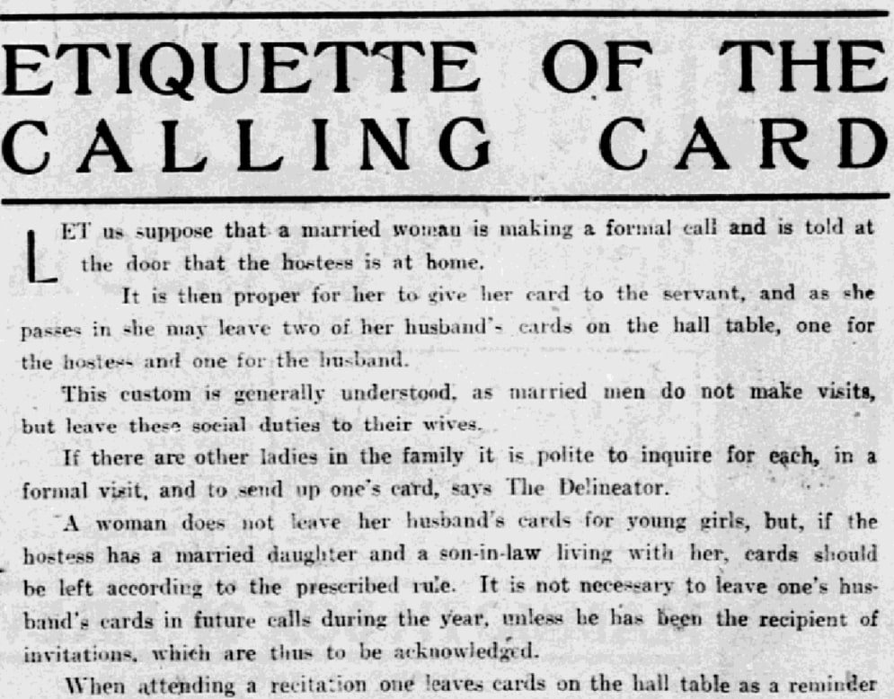 An article about calling cards, Philadelphia Inquirer newspaper 1 June 1902