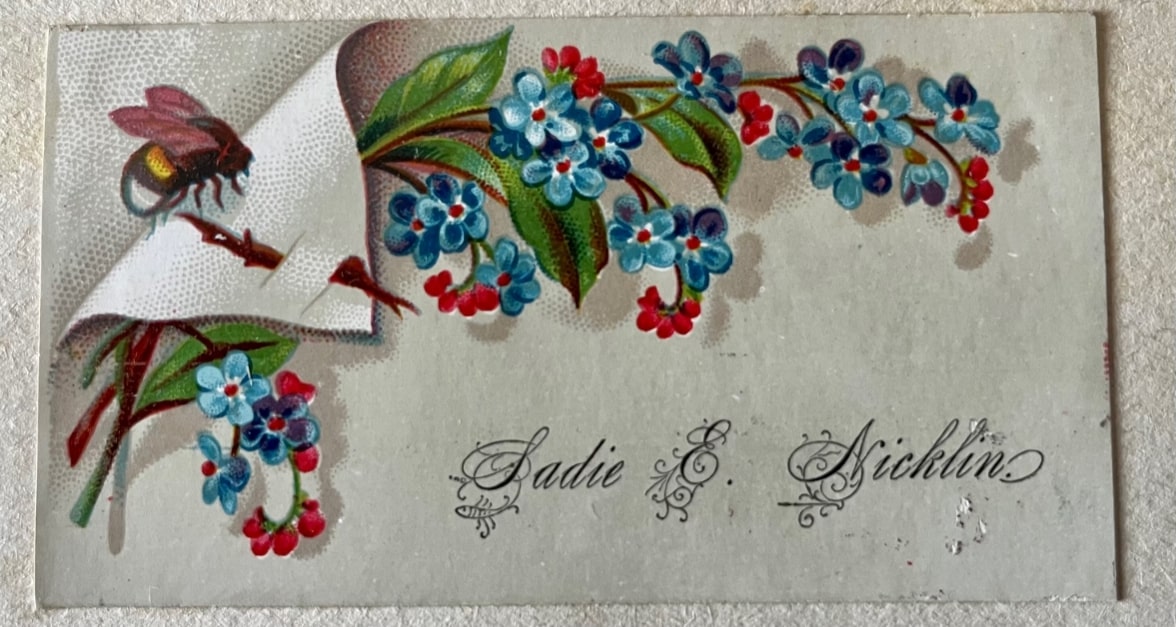 Photo: calling card for Sadie E. Nicklin. Credit: from the author’s collection.