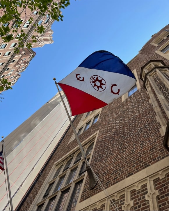 Photo: flag on the Explorers Club building, New York City, 2023. Credit: Gena Philibert-Ortega.