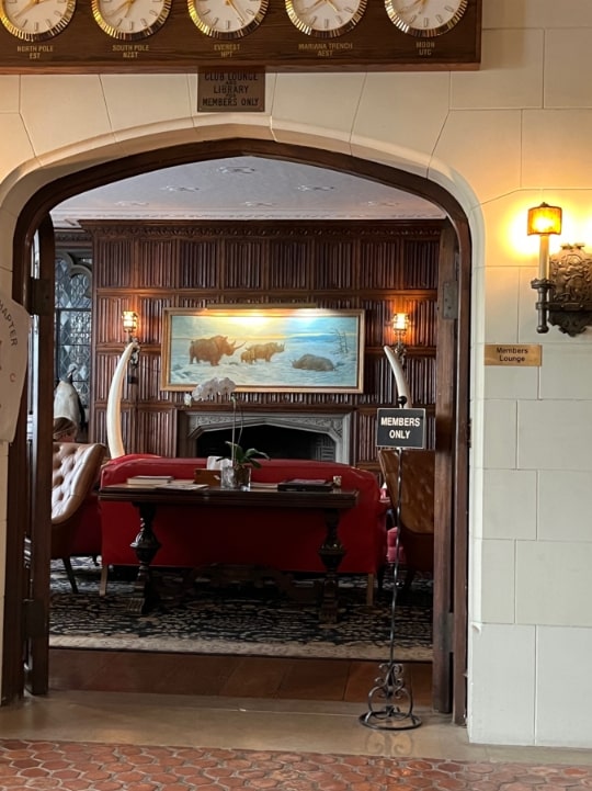 Photo: room inside first floor of Explorers Club, New York City, 2023. Credit: Gena Philibert-Ortega.