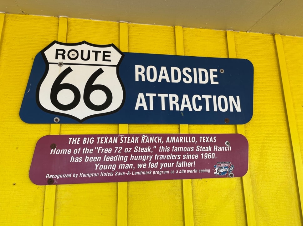 Photo: sign for The Big Texan restaurant, old Route 66, Amarillo, Texas. Credit: Gena Philibert-Ortega.