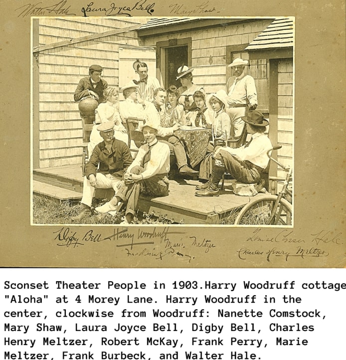 Photo: actors at the Harry Woodruff cottage “Aloha” in 1903. Credit: Nantucket Historical Association.