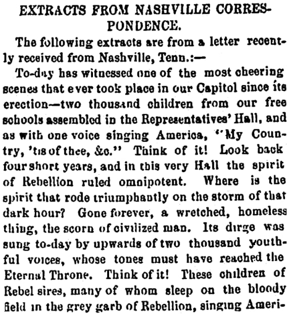 America's national hymn, Salem Register newspaper 16 November 1865
