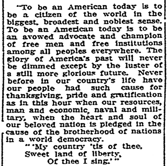 America's national hymn, San Diego Union newspaper 5 July 1917