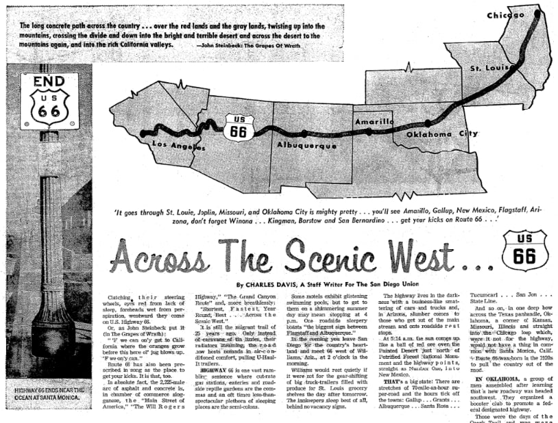 An article about Route 66, San Diego Union newspaper 14 August 1960