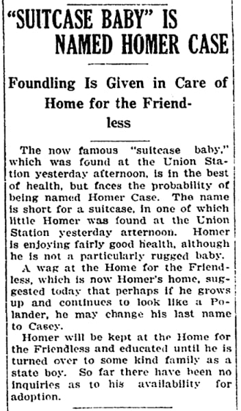 An article about an abandoned infant, Springfield Daily News newspaper 8 December 1915