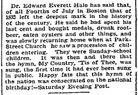 America's national hymn, Times newspaper 1 July 1900
