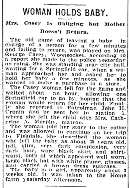 An article about an abandoned infant, Worcester Telegram newspaper 3 August 1915