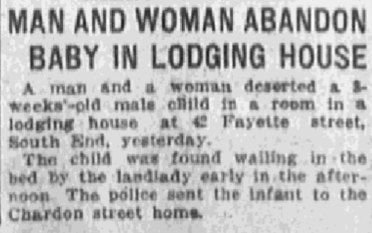 An article about an abandoned baby, Boston Journal newspaper 9 March 1917