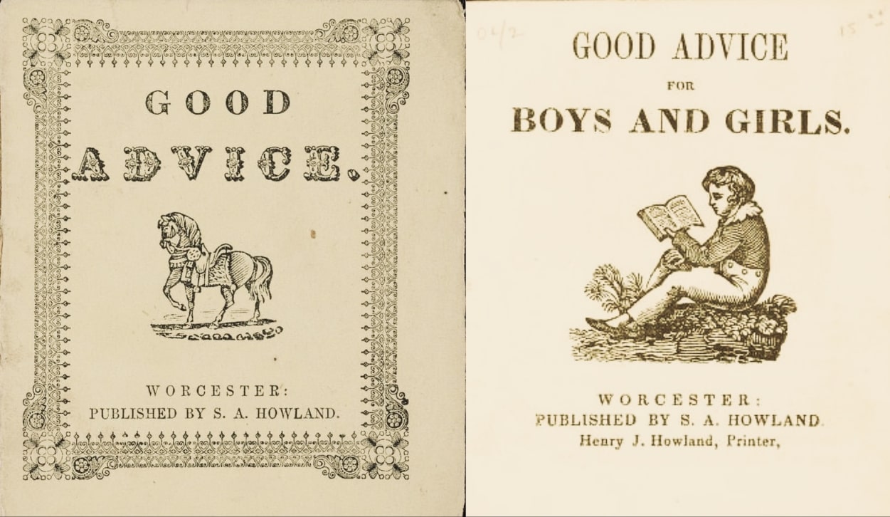 Photos: book cover and title page for “Good Advice for Boys and Girls,” 1842. Credit: McGill Library’s Rare Books and Special Collections, Canada.