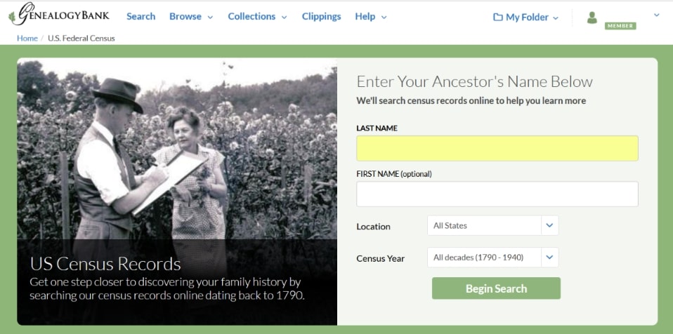 Photo: screenshot of GenealogyBank’s census page.