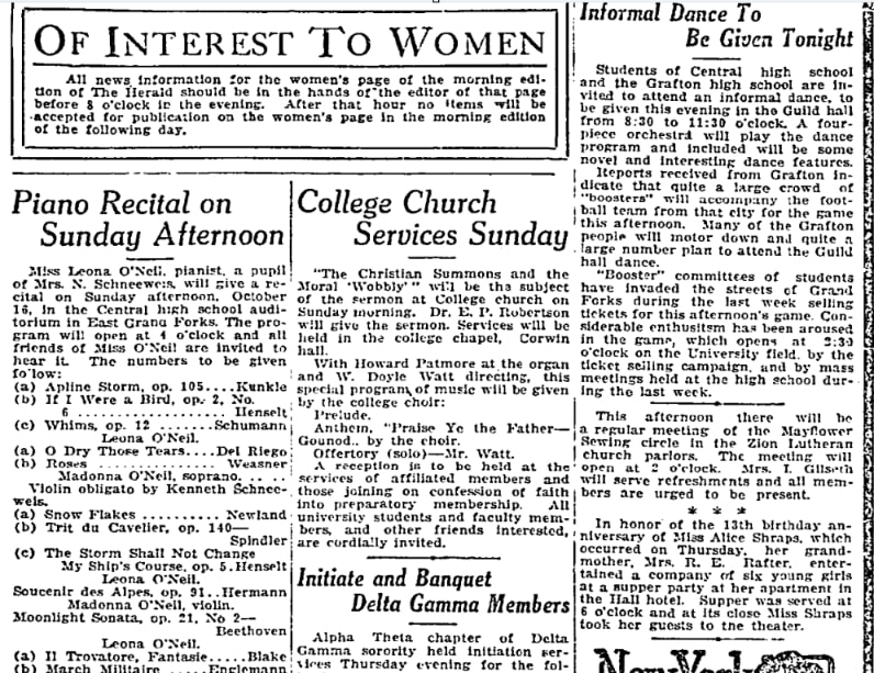 Women's Page, Grand Forks Herald newspaper 15 October 1921