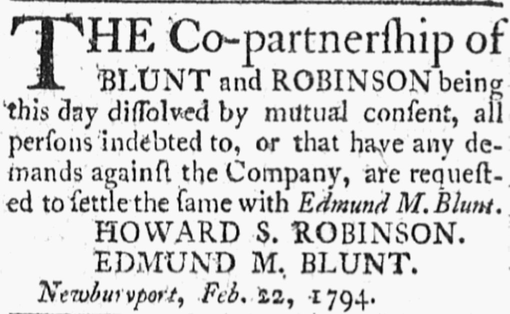 An article about the printers Blunt and Robinson, Impartial Herald newspaper 14 March 1794