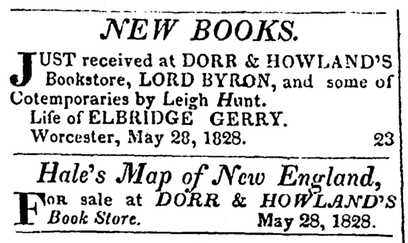 An article about the Door and Howland bookstore, National Aegis newspaper 4 June 1828