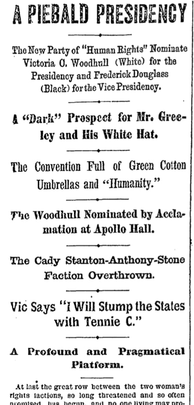 An article about Victoria Woodhull, New York Herald newspaper 11 May 1872