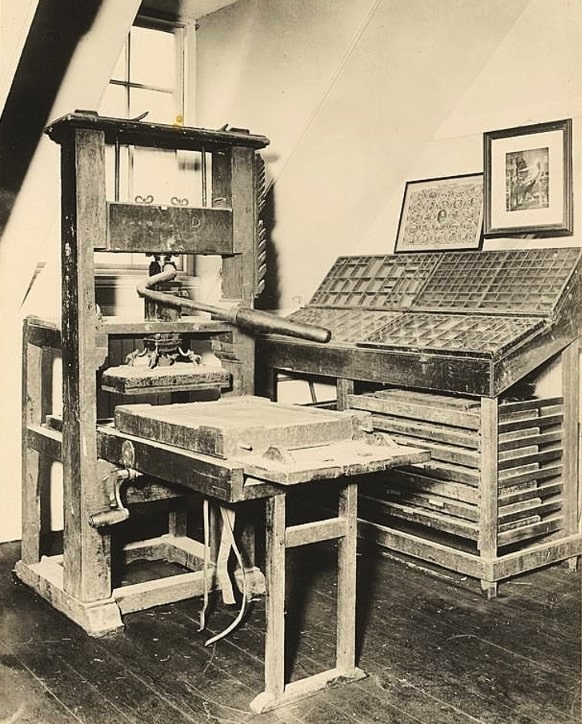 Photo: the Franklin press on exhibit in the Old State House, Boston, Massachusetts. Credit: Digital Commonwealth.