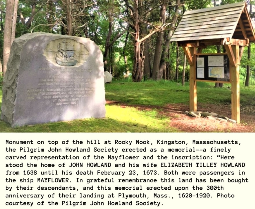 Photo: monument for John and Elizabeth (Tilley) Howland. Credit: Pilgrim John Howland Society.