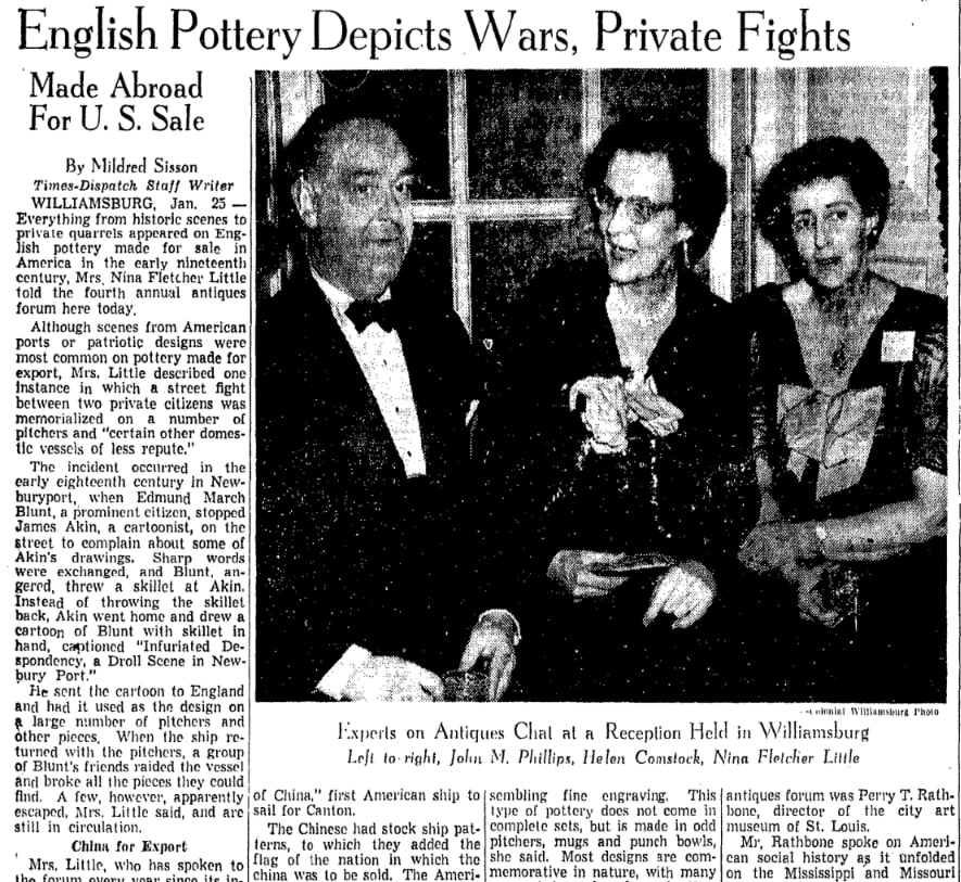 An article about English pottery, Richmond Times-Dispatch newspaper 26 January 1952