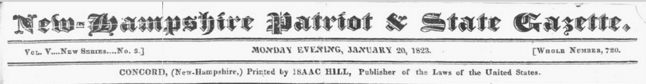 masthead, New-Hampshire Patriot newspaper 20 January 1823