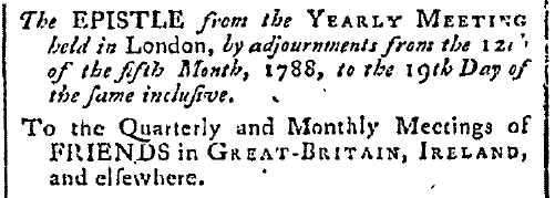 notice about a Quaker yearly meeting, New-York Morning Post newspaper article 30 September 1788