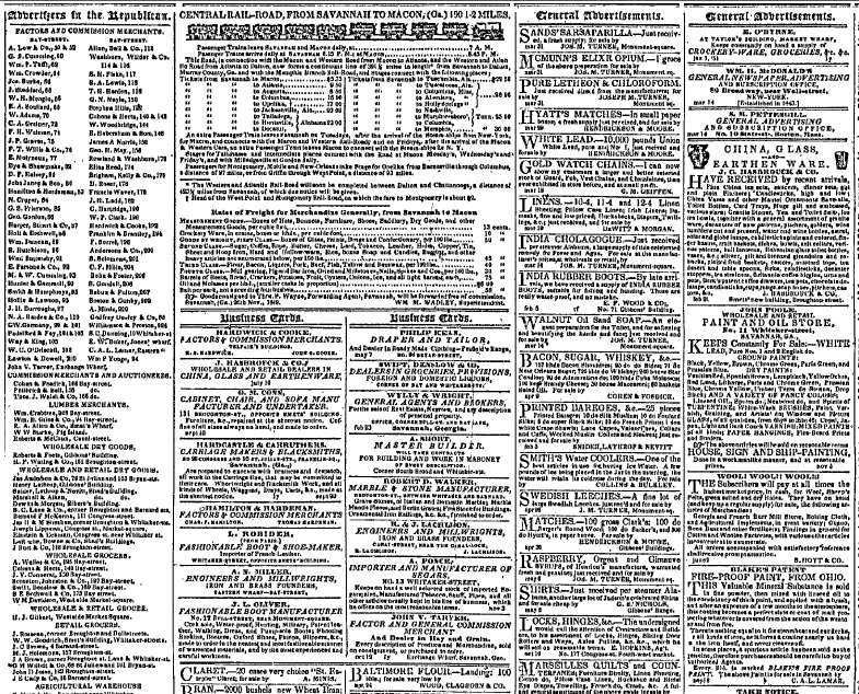 classified ads, Savannah Republican newspaper 18 June 1851