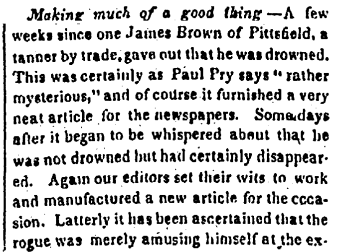 James Brown, tanner, National Advocate newspaper article 28 February 1826