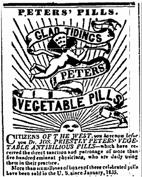 Peters' Pills, Wabash Courier  newspaper advertisement 17 October 1840