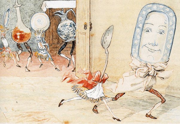 Illustration: "And the Dish Ran Away with the Spoon," from "Hey Diddle Diddle," 1882. Credit: Randolph Caldecott; Wikimedia Commons.