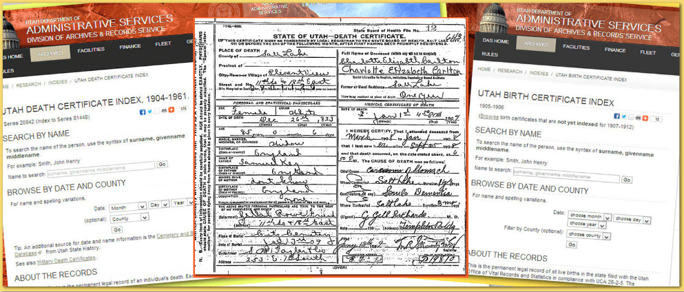 collage of genealogy records from the Utah Division of Archives & Records Service