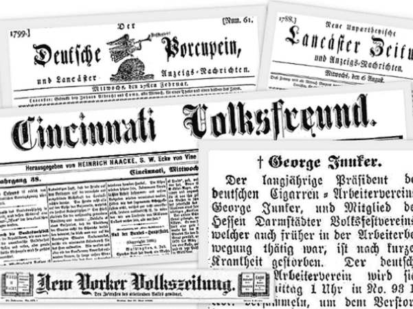 A montage of German American newspapers available in GenealogyBank's online Historical Newspaper Archives