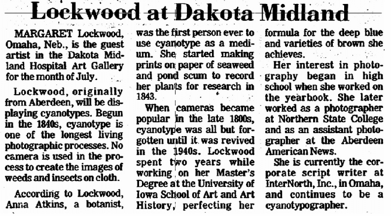 Lockwood at Dakota Midland [Hospital Art Gallery], Aberdeen Daily News newspaper article 29 June 1982