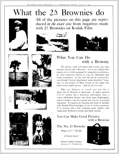 What the 2A Brownies [Cameras] Do, Evening Star newspaper advertisement 14 August 1921